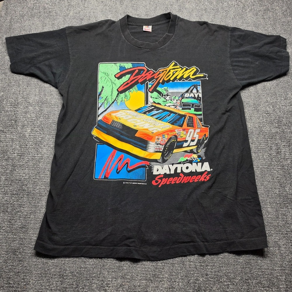 VTG 90s NASCAR Tour 1995 Schedule Shirt Daytona Speedweeks Race Car Mens 2XL